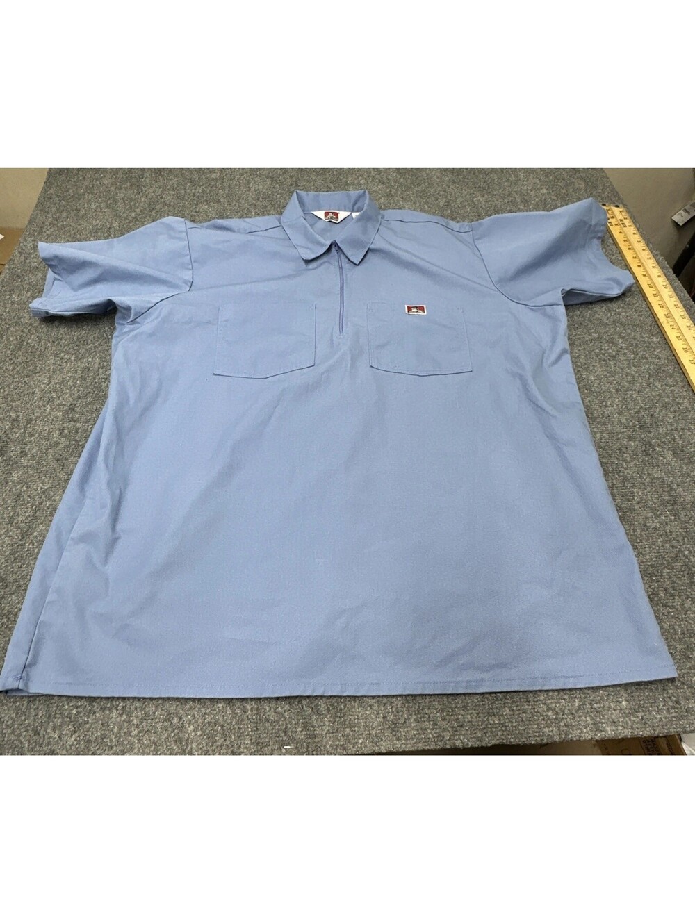 Vintage 90s Ben Davis Shirt 2XL Half Zip Blue Workwear Pockets USA Short Sleeve